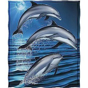 Soft and Cozy 3 Dolphin Splash Fleece Blanket Throw 50" x 60"